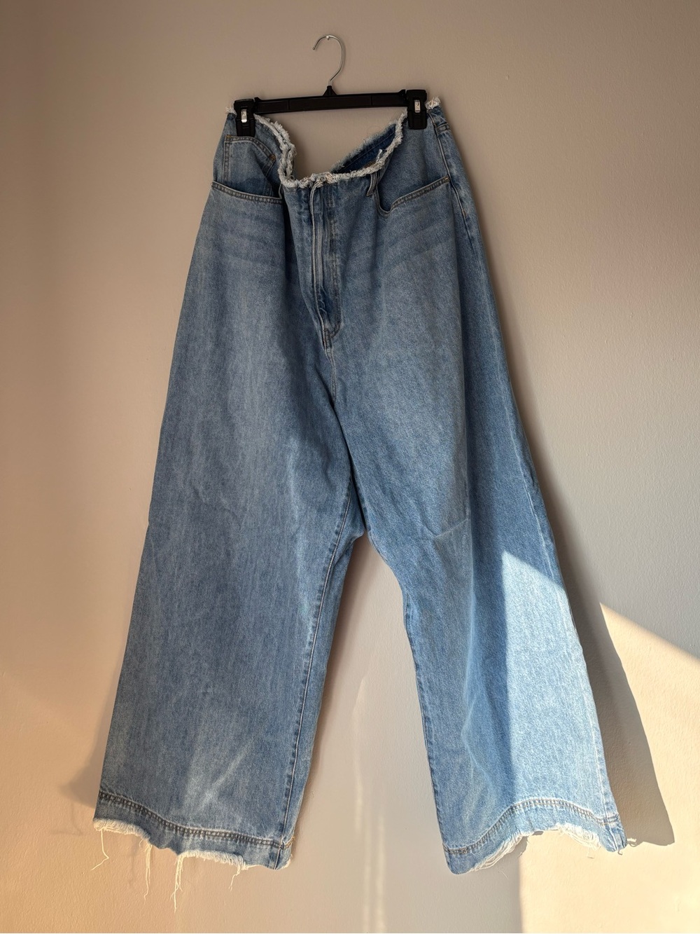 Fashion Nova High waisted raw hem light denim wide leg jeans size 22